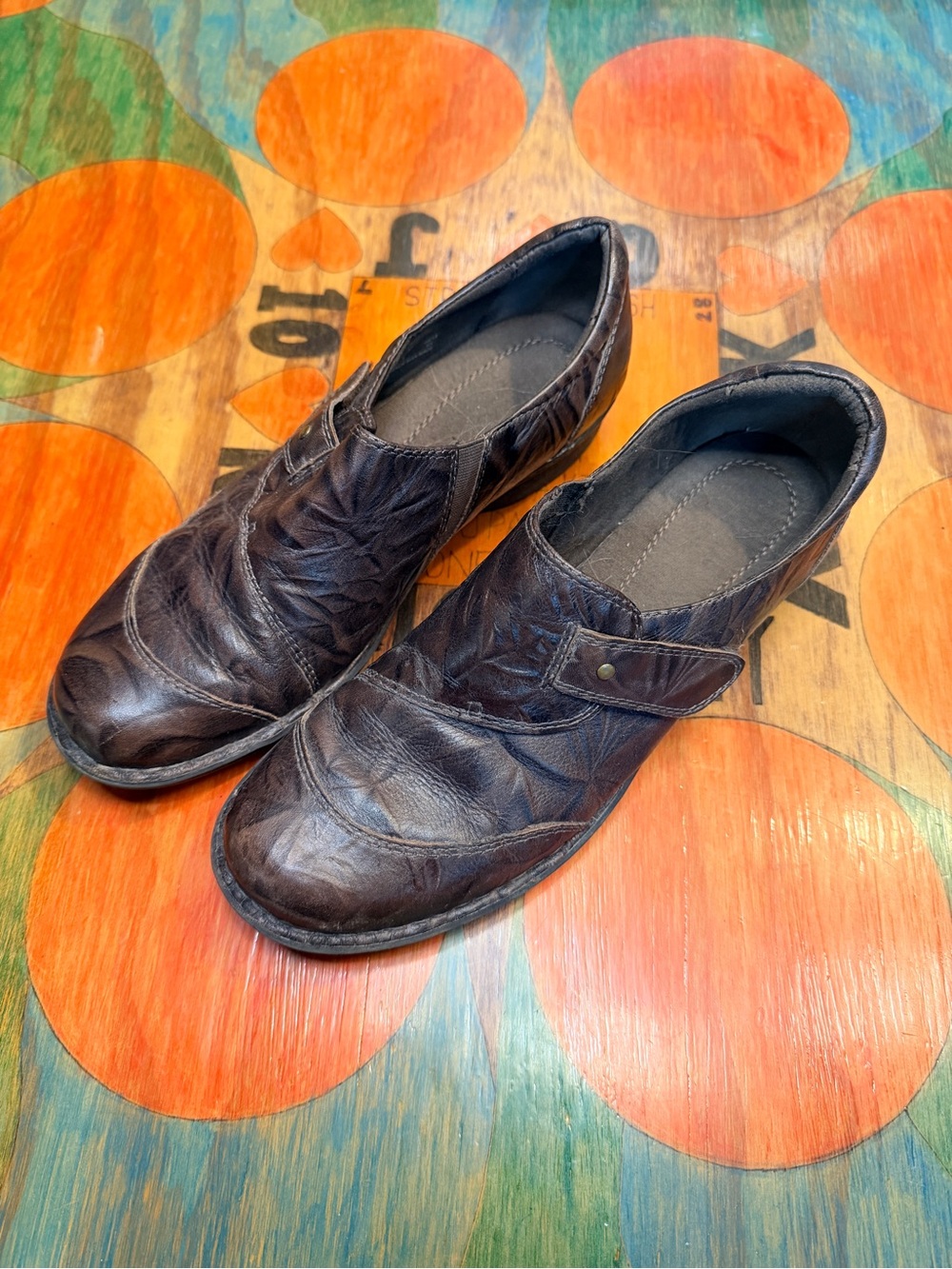 Clarks Collection Shoes Womens Sz 9 M Casual Slip On Leather Brown Wrinkle Low T